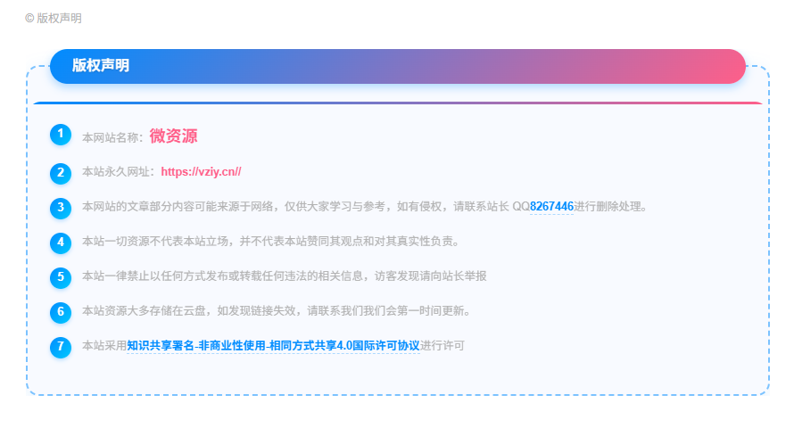 子比主题文章版权声明样式美化-微资源